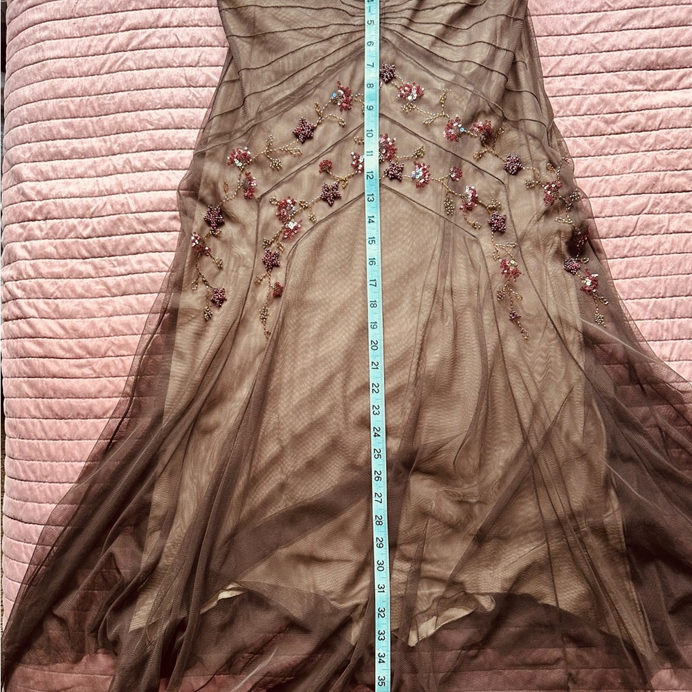 BCBGMaxAzria Elegant Brown mesh beaded sequins stretch lined dress 12 - Picture 7 of 10